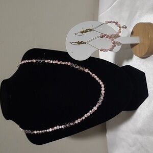 Elegant Pink Beaded Earrings And Necklace Set